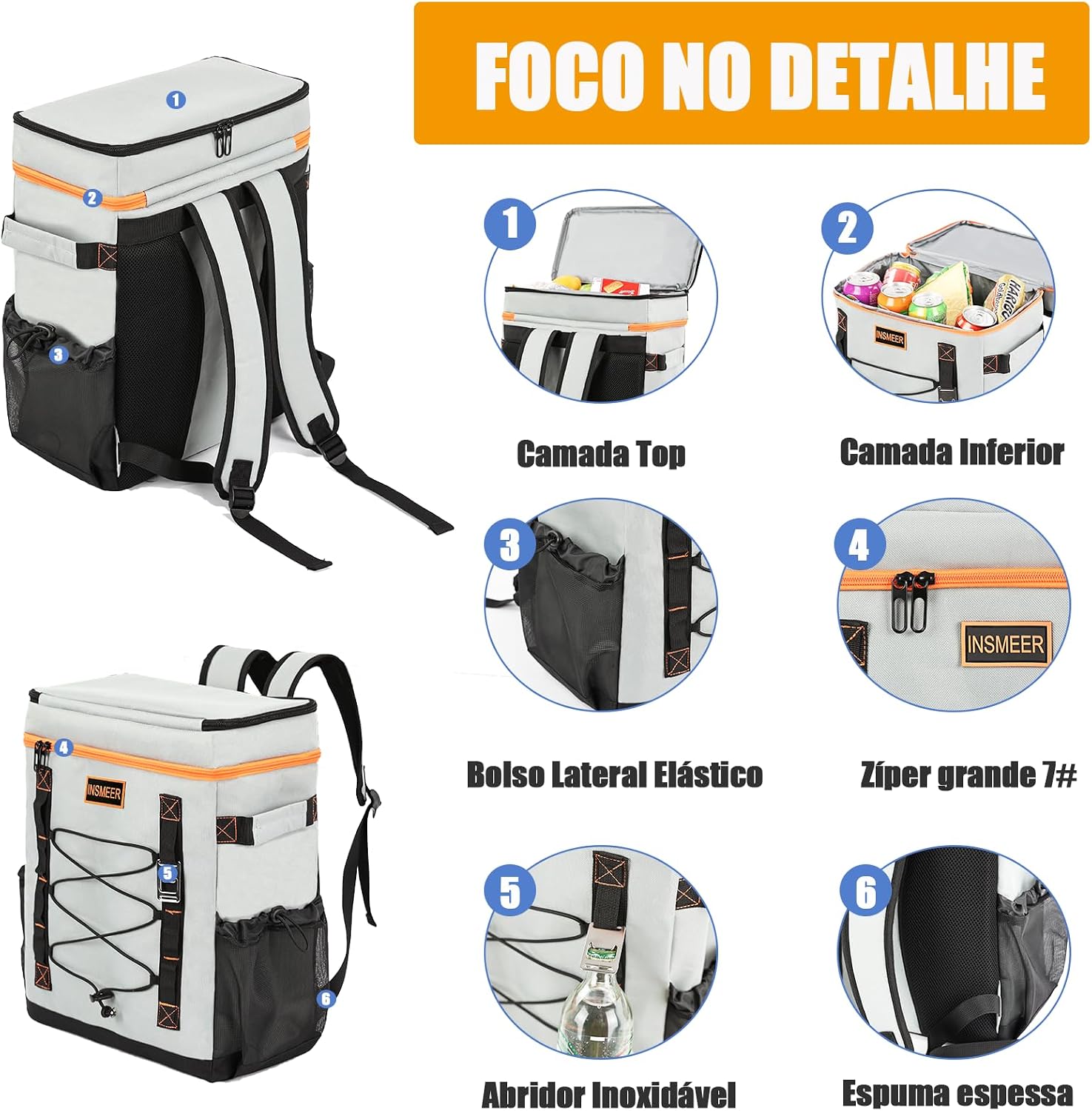 INSMEER Mochila Termica, 50 Latas Bolsa Termica Isotérmico Grande Caixa Termca Cooler Sacola Para acampamento, Mochila para Feminina Masculino Praia INSMEER Mochila Termica, 50 Latas Bolsa Termica Isotérmico Grande Caixa Termca Cooler Sacola Para acampamento, Mochila para Feminina Masculino Praia