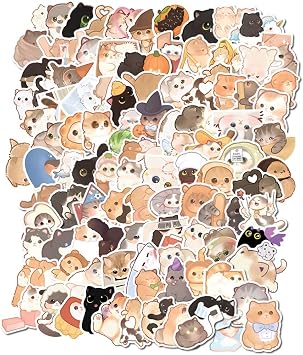 Cute Cat Stickers for Kids Teen Adults 100 Pack, Waterproof Kawaii Stickers Water Bottle Laptop Phone Case Scrapbooking, Cat Birthday Party Kawaii Gift Thing Stuff Item Boy Girl Kawaii cat 100pcs