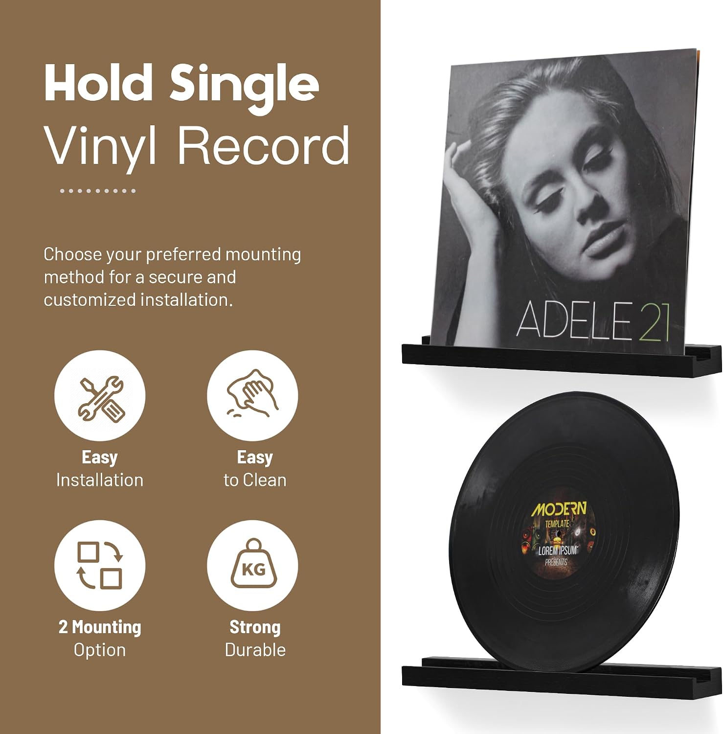 Vinyl Record Wall Mount,6 Pack-Vinyl Record Shelves Album Display Holder for LP, CD, Book Art Storage Vintage Home Decor(Black) image 5