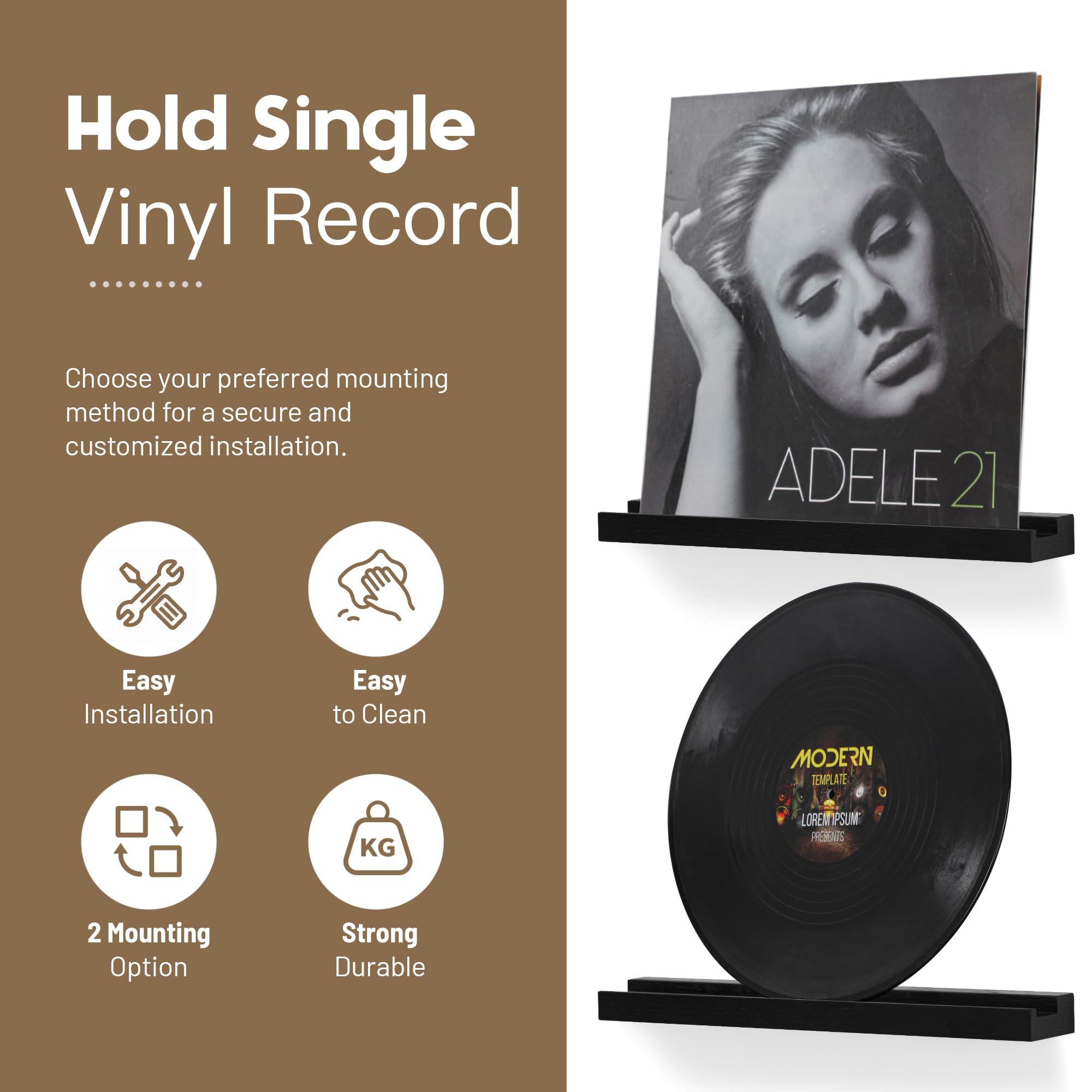 Supporto da parete per dischi in vinile, confezione da 6 - Mensole per dischi in vinile, supporto per presentazione di dischi in vinile, CD, libri e opere d'arte, vintage, per la casa (nero)