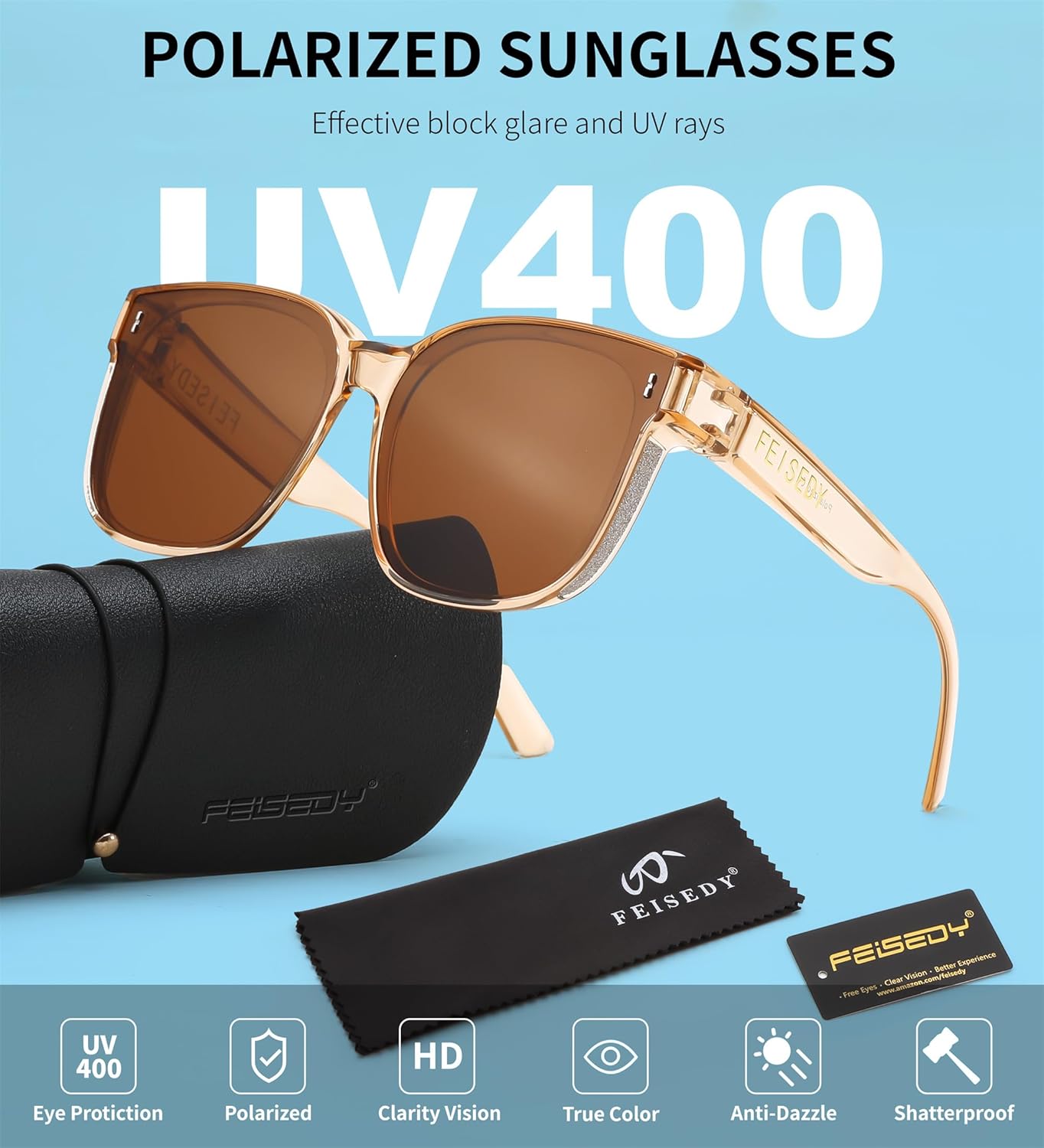 FEISEDY Sunglasses Fit Over Glasses Oversized Polarized Shiny for Women Sunglasses UV400 B0269 - Image 5