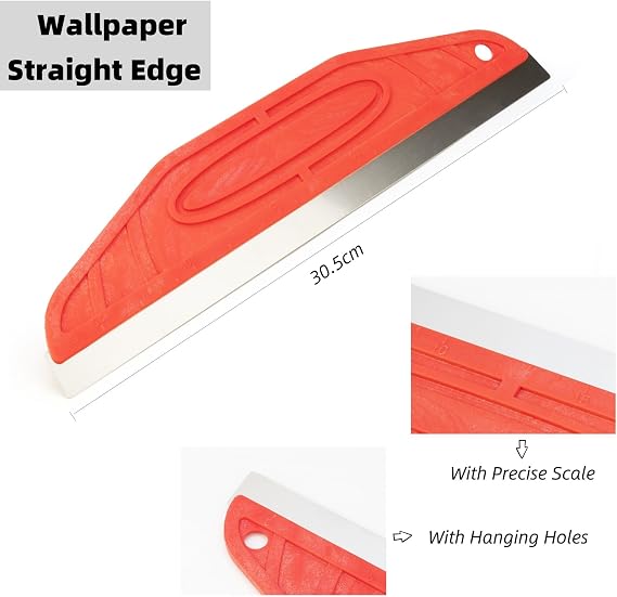 Complete Wallpaper Tool Kit - All-in-One Bundle with 30cm Measuring Ruler, 27cm Wallpaper Brush, Squeegee, Seam Roller & Safety Gloves for Professional Installation | DIY Home Decor Tools