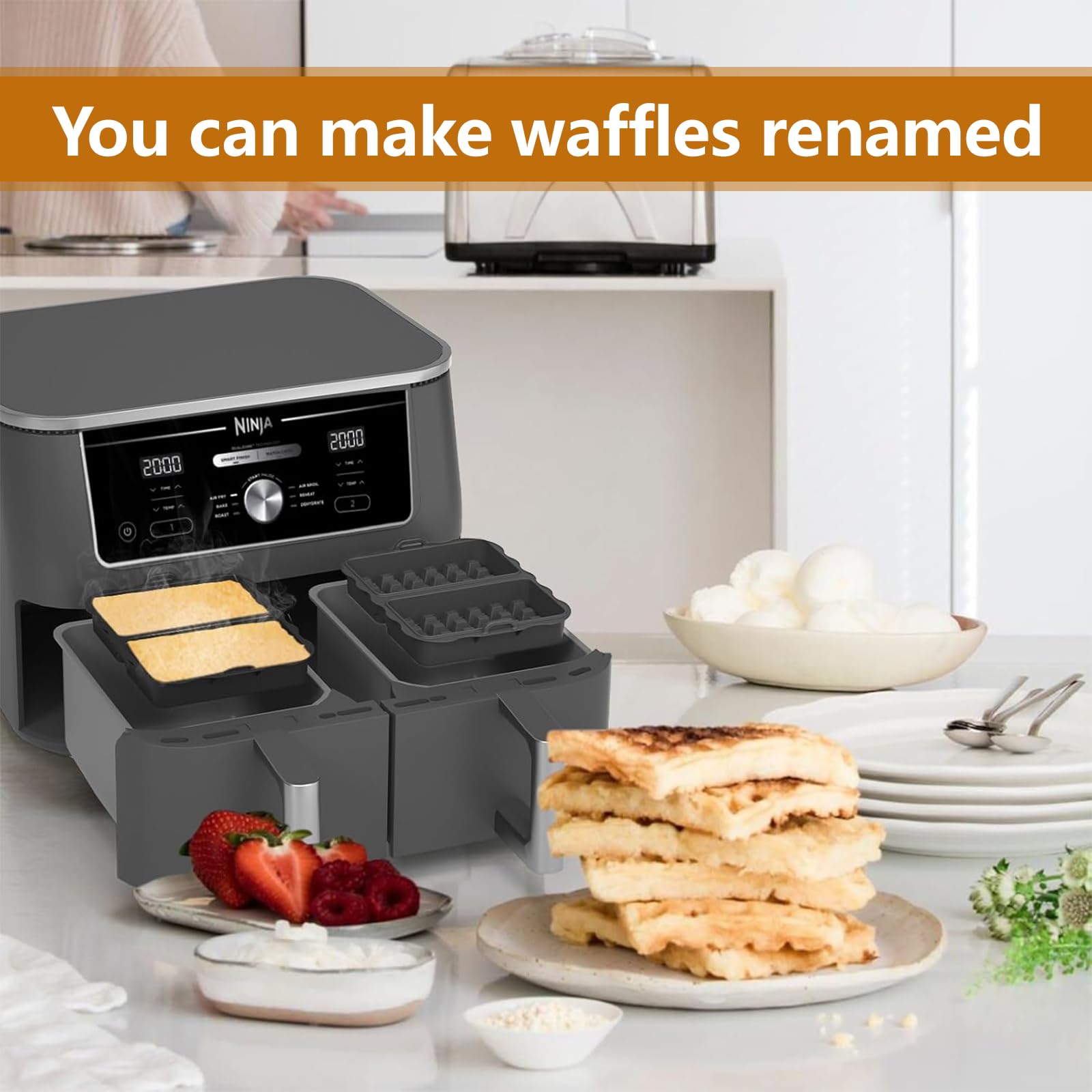 2 Stampi In Silicone Per Waffle Belgi – Adatti Per Friggitrici Ad Aria AF300EU, AF400EU, 21x14,5 Cm
