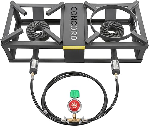 CONCORD The Block Burner Max - Quemador doble de propano para exteriores. 200,000 BTU en total. Quemador wok. Ideal para elaboración de cerveza