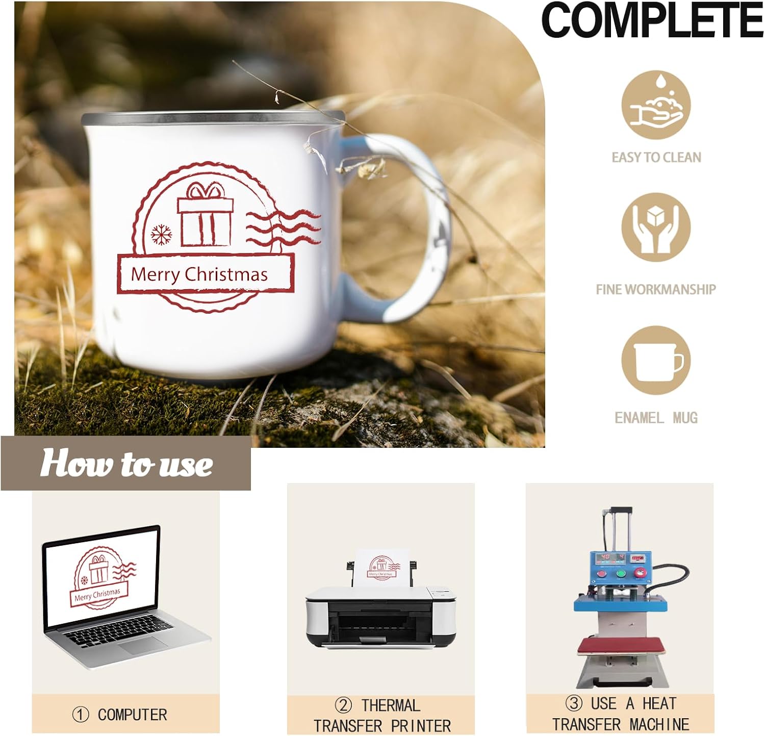 YOUKE OLA 24 Pack Sublimation Blanks Enamel Mug Camping Outdoor Coffee Travel Metal Mug with Silver Rim for Heat Transfer DIY Gift White 12oz - Image 3