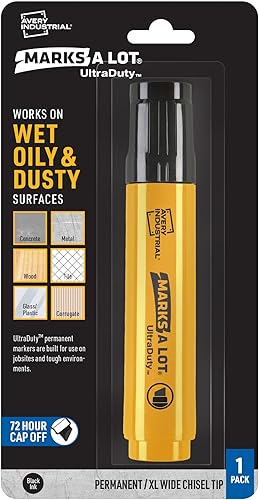 AVERY Marks A Lot UltraDuty Marcadores permanentes, punta de cincel de 0.709 in de ancho, resistentes al agua, 1 marcador industrial negro (29865)