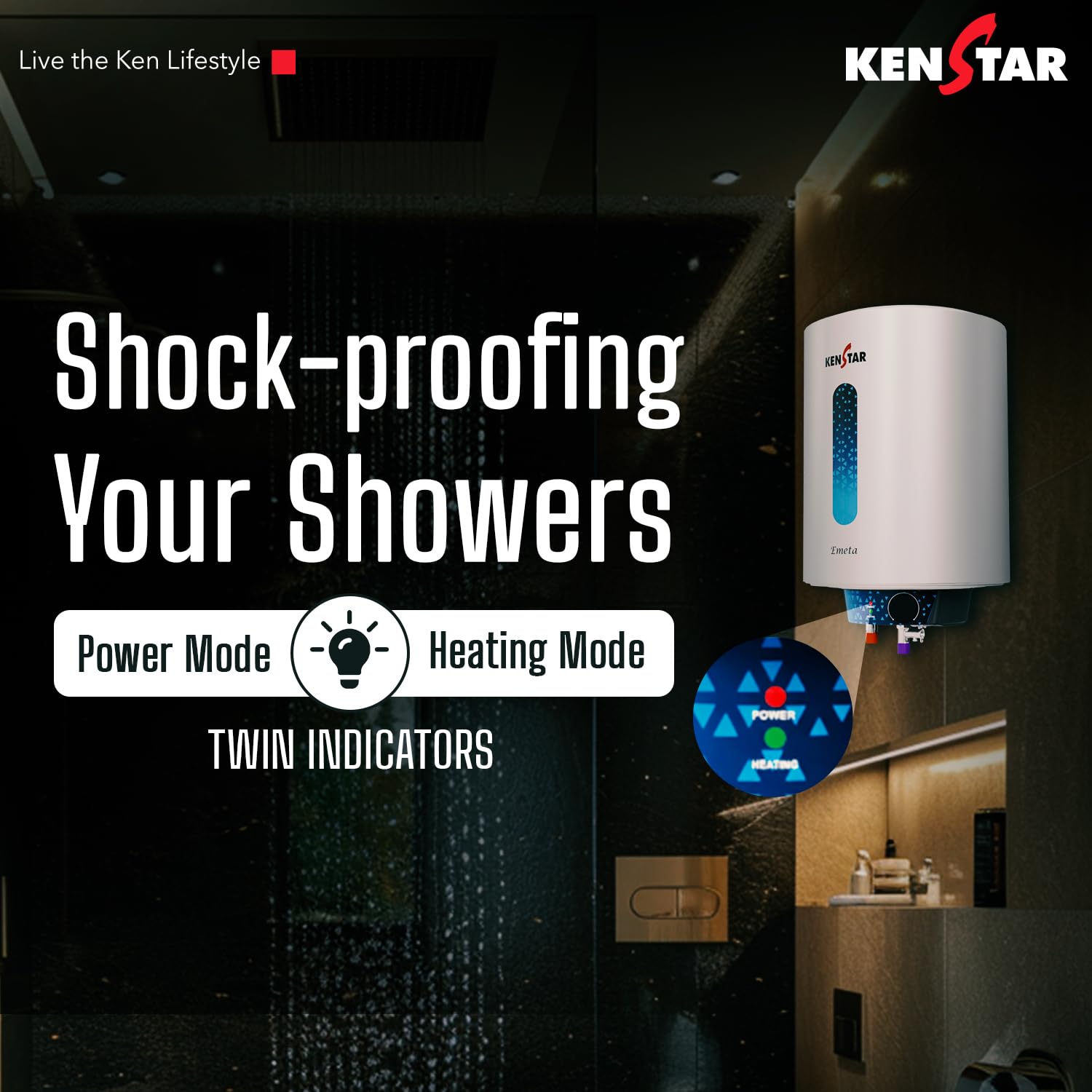 Kenstar Emeta 15L Vertical Storage Water Heater for Home| 5-Star Rated Geyser| Multiple Safety Systems with Advanced 3 Level Safety| White & Black 1