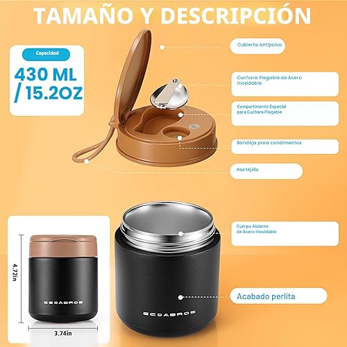 Miniatura 3 de Tarro térmico de alimentos para niños de 15.2 onzas, contenedor de alimentos aislado de boca ancha a prueba de fugas con cuchara y asa, lonchera