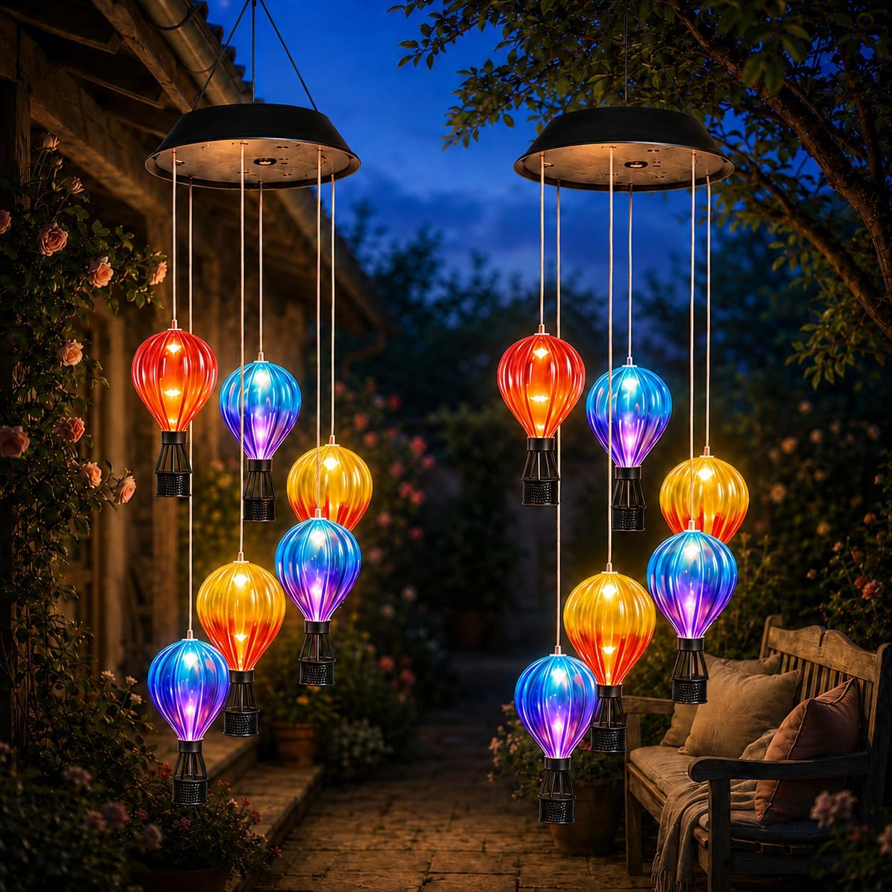 2 Pack Hot Air Balloon Solar Lantern, Outdoor Hanging Garden Decor