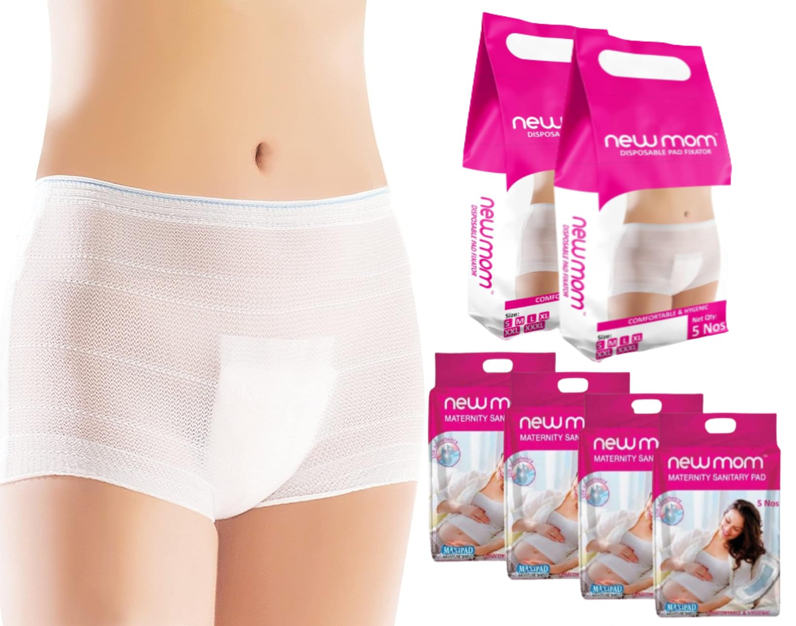 JERN Combo Value Pack with 1 Pack of 5 Extra Large New Mom Fixator and 1 Pack of 5 New Mom Maxi Maternity Sanitary Pads Napkins for Pregnancy/After Delivery (XL Fixator Waist Circulfrence 40-44 inch) (B0CLZYZ5K6) Amazon Price History, Amazon Price Tracker