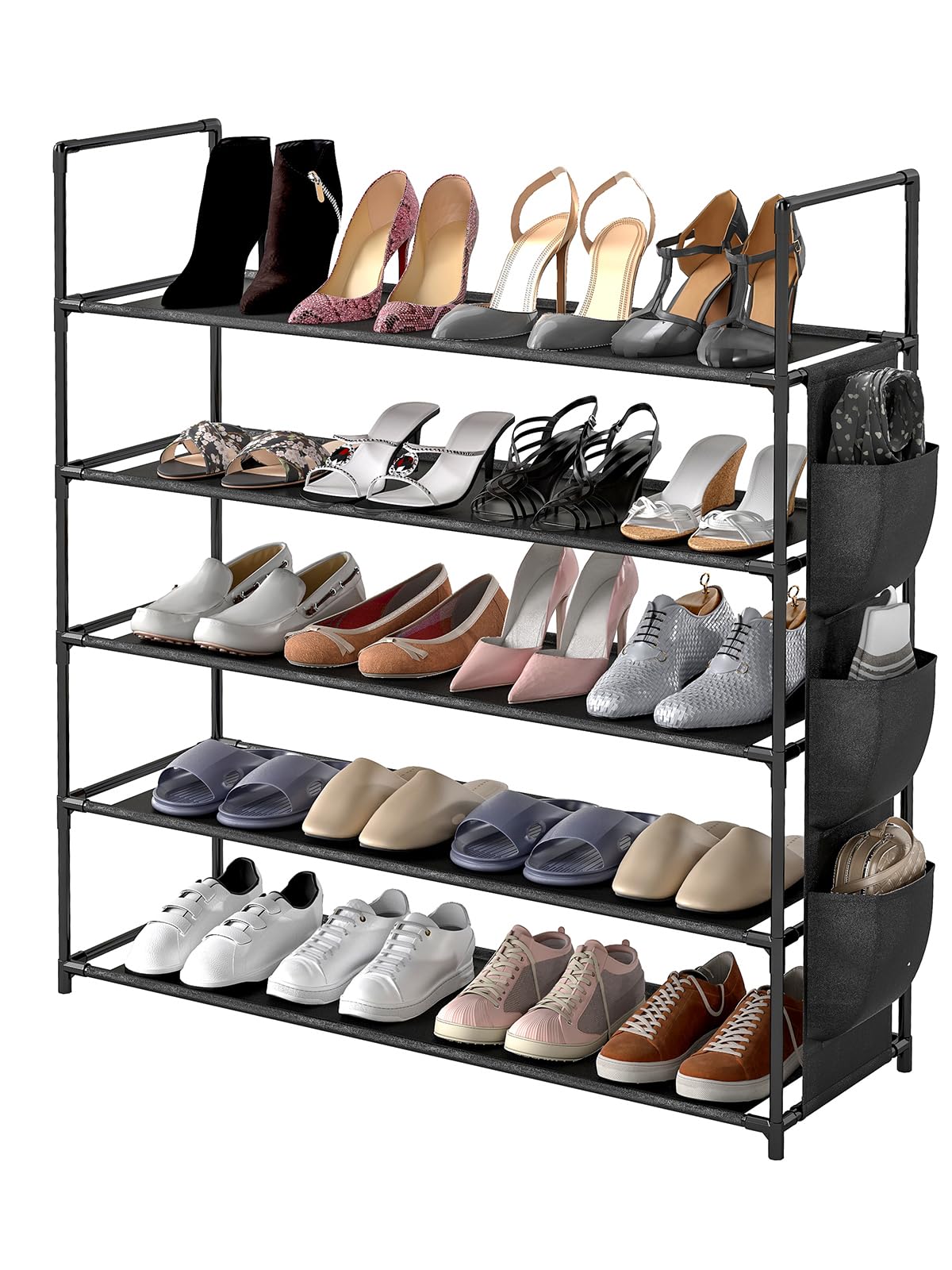 GROWNEER Shoe Rack 5 Tier, Storage Organizer for 20-25 Pairs, Shoe Slot with Side Storage Bag Space Saving Large Shelf Holder for Closet Entryway Garage Bedroom (5 Tier)