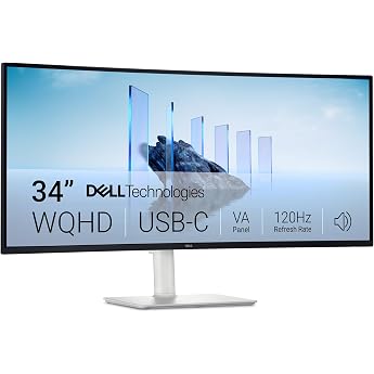 Dell 34 Plus USB-C Monitor - S3425DW, WQHD (3440x1440), 21:9 Curved, 120Hz, VA, 1ms, AMD FreeSync Premium, HDR10, Height Verste