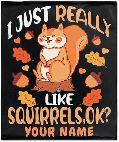 Squirrel Lover - Manta personalizada con nombre I Just Really Like Squirrels, manta de franela personalizada, manta suave, regalo significativo para