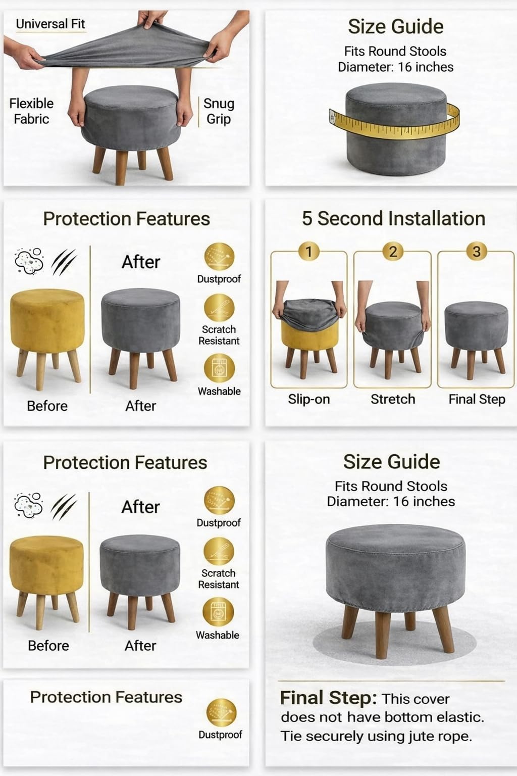 Velvet Ottoman Cover - Protect & Refresh Your Stool -3
