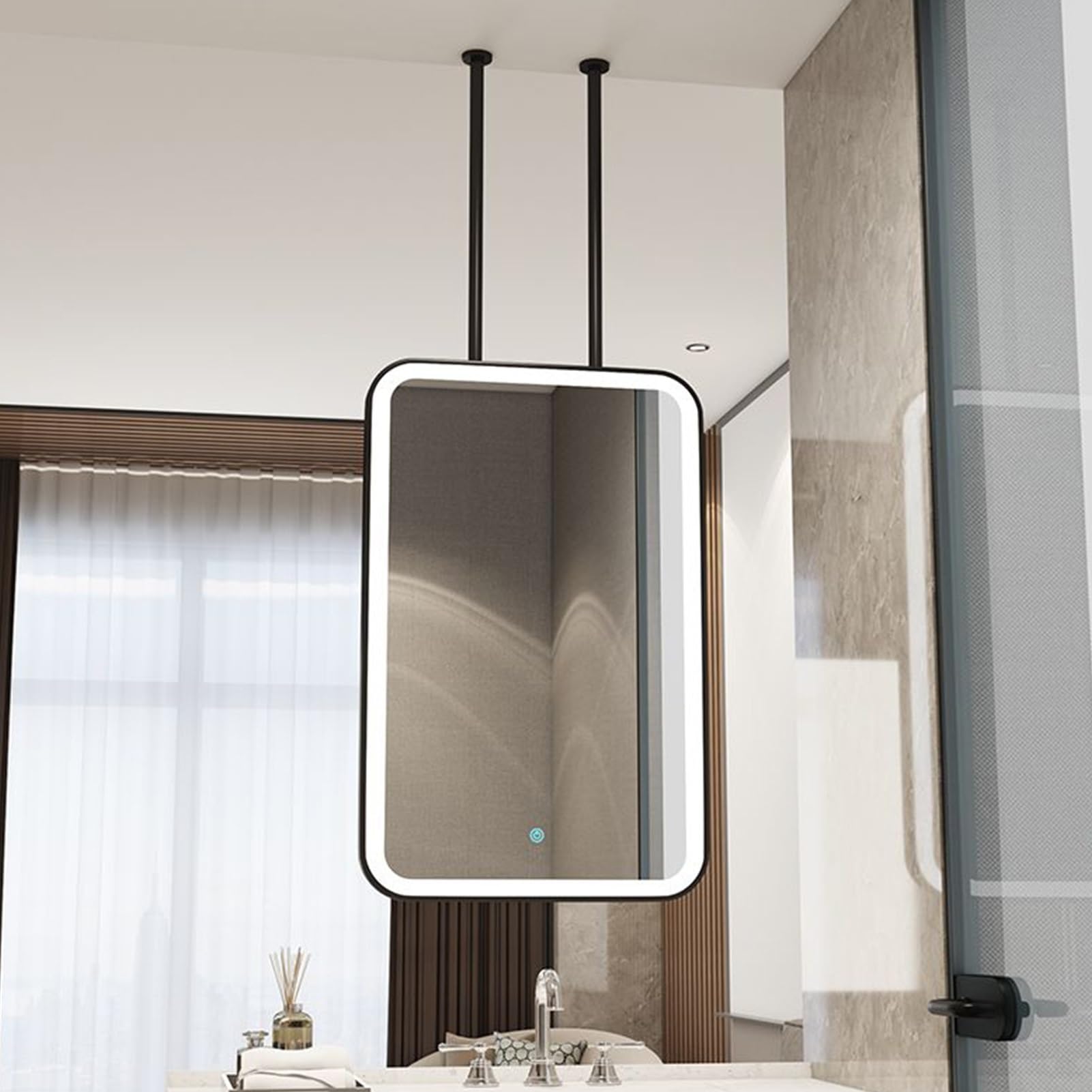 Miroir de salle de bain LED rectangulaire 50x70 avec cadre noir