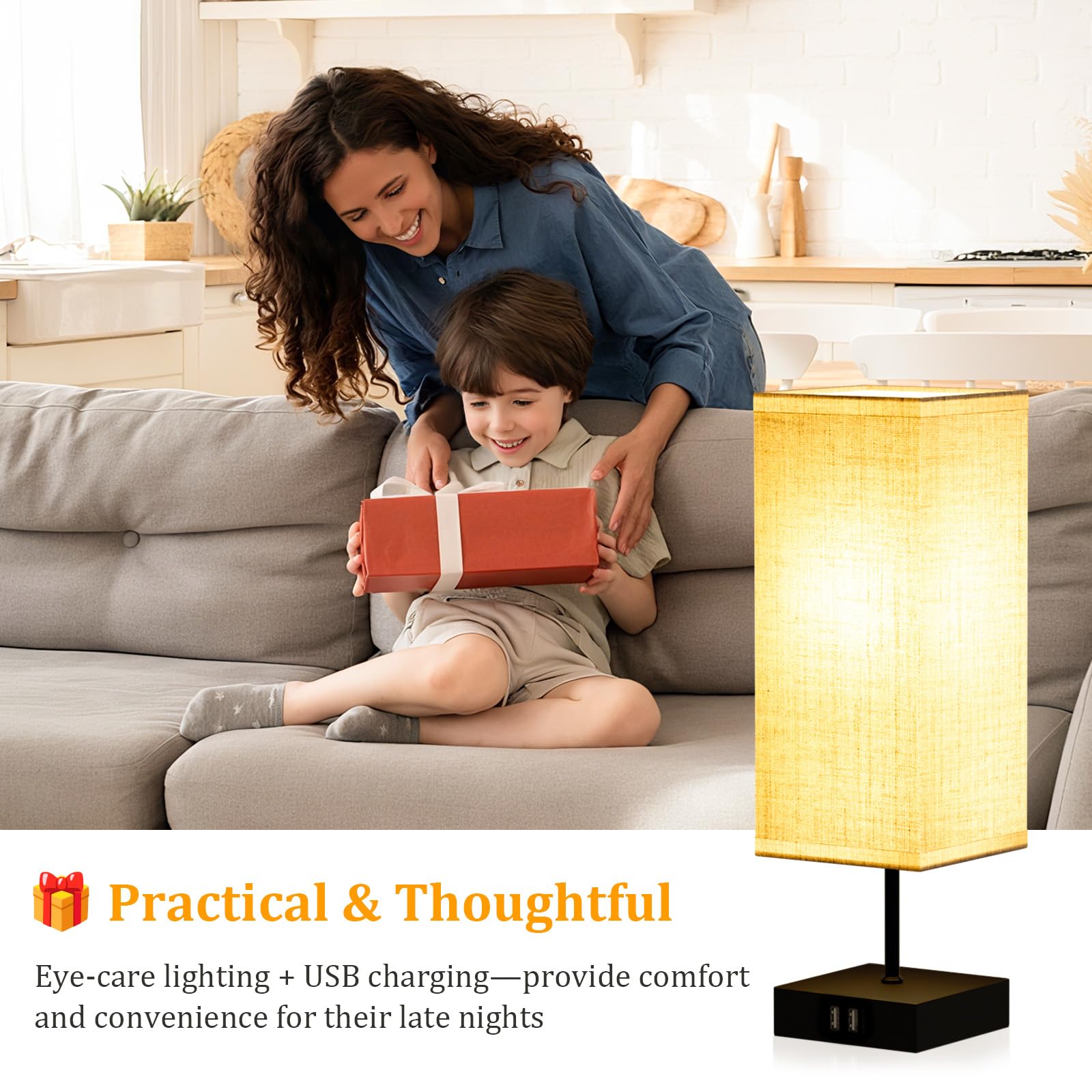 Lámparas de Mesita de Noche Control Táctil, Bedside Lamp con 3 Temperaturas de Color y Regulable, 2 Puertos USB de Carga, 2 x 6W E27 Bombillas, ideal para Dormitorio, Sala de Estar y Oficina
