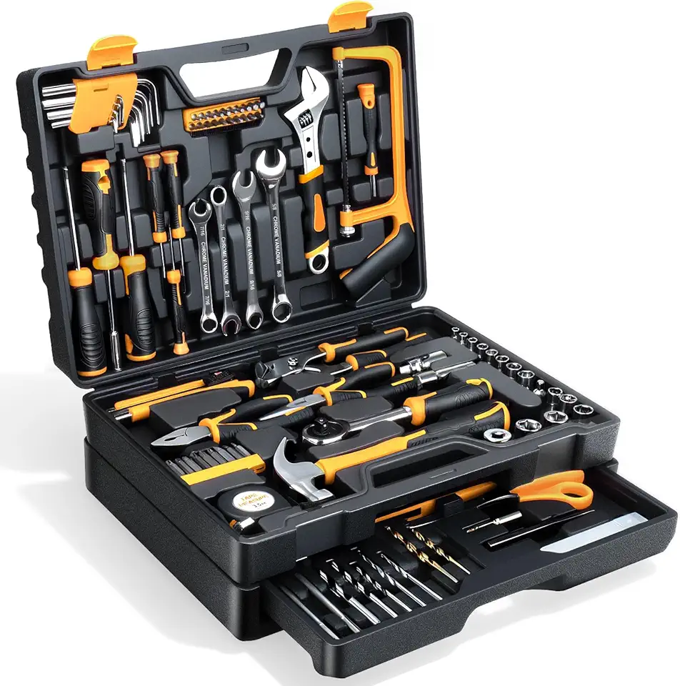 Tool Set- 412 Piece Home Repair Auto Tool Kit Storage Organizer With Drawers Toolbox Storage Case For Women & Men Perfect For Homeowner Diyer Handyman Diy- Yellow