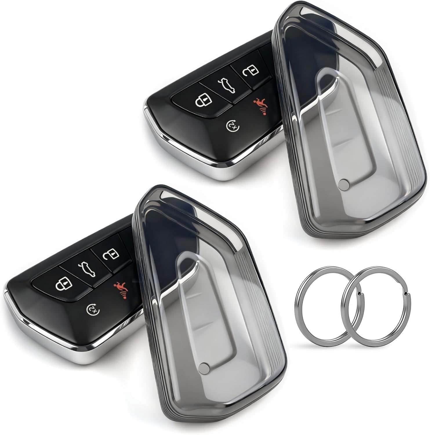 Clear TPU Key Fob Cover, Compatible with VW Atlas ID.3 ID.4 Golf 8 GTI R Seat Leon MK4 (2020-2026) 3/4/5 Buttons etc, Transparent Soft Key Case (Grey, 2 Pcs)