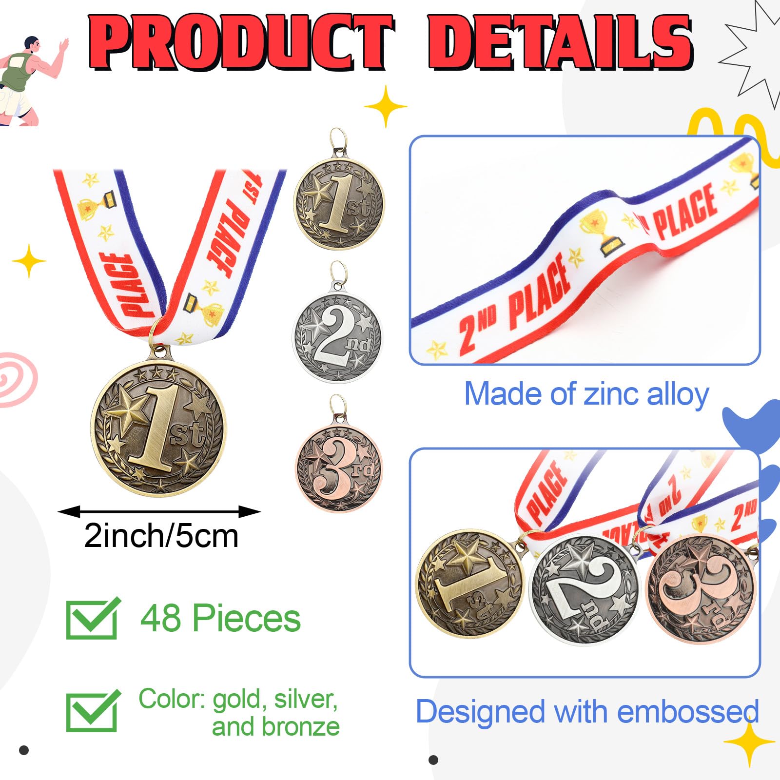 Auszeichnungsmedaillen 1., 2., 3. Platz, Medaillen für Auszeichnungen, Metallsieger-Trophäe, Auszeichnungen, Gold, Silber und Bronze, Preise für Sportwettbewerbe, Party, 5,1 cm