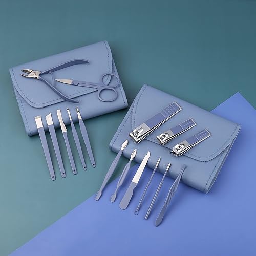 Miniatura 3 de Juego de manicura, cortaúñas, kit de pedicura, kit de aseo profesional 16 en 1 de acero inoxidable, tijeras para uñas de los pies con lujosa funda