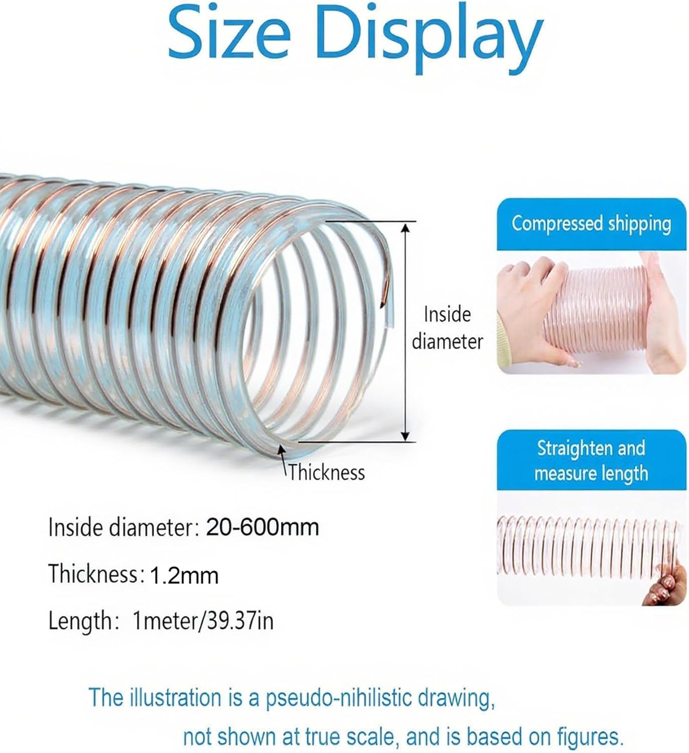 1.2mm Thick PU Dust Collector Hose，Flexible Transparent Vacuum Hose，2m Length，for Table Saw,Band Saw,Woodworking(230mm/9 in)