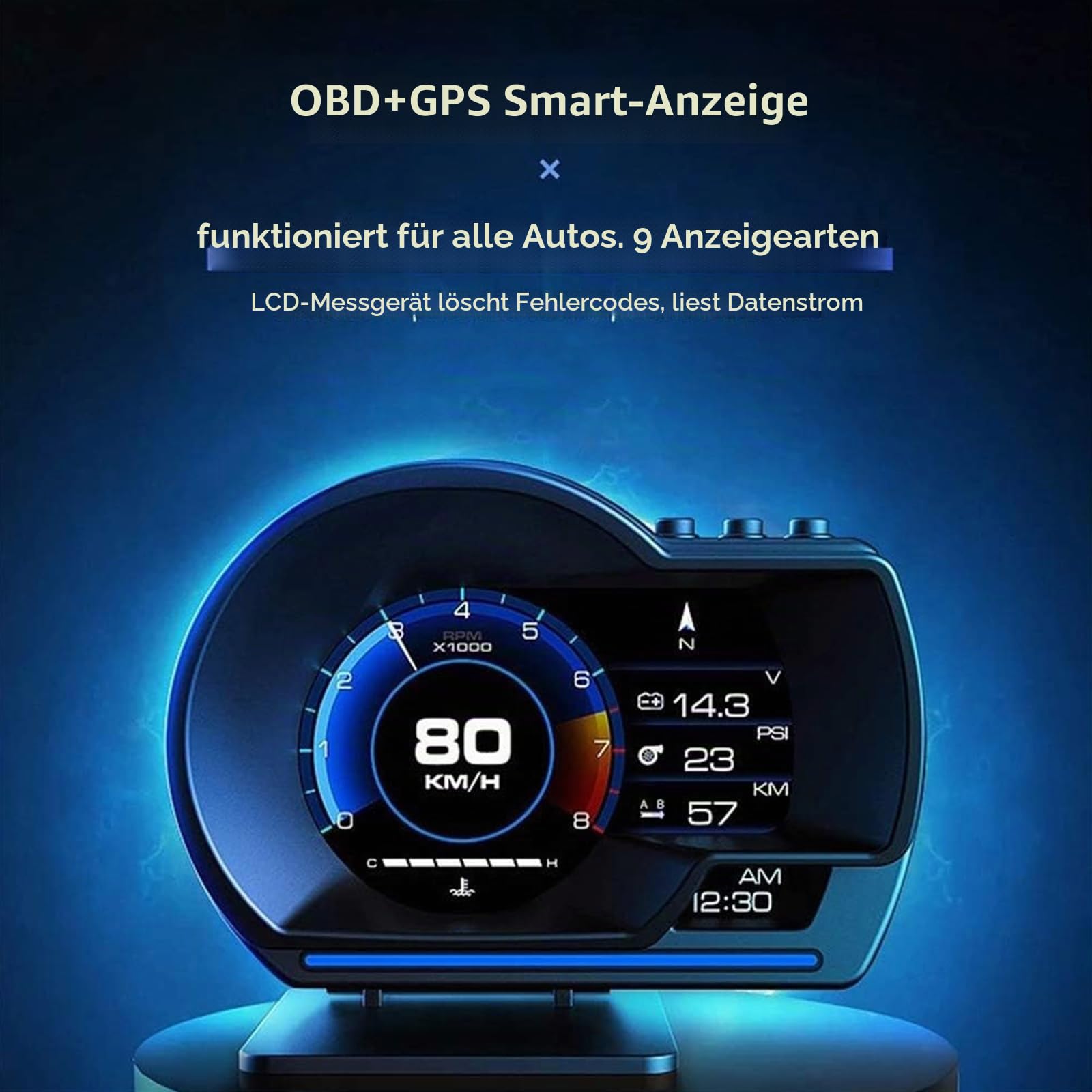 KAOLALI Head Up Display, OBD2 + GPS Dual System Universal Tachometer | Digital Auto HUD Geschwindigkeitsmesser mit Navigation, Übergeschwindigkeitsalarm, Wasser- und Öltemperaturalarm