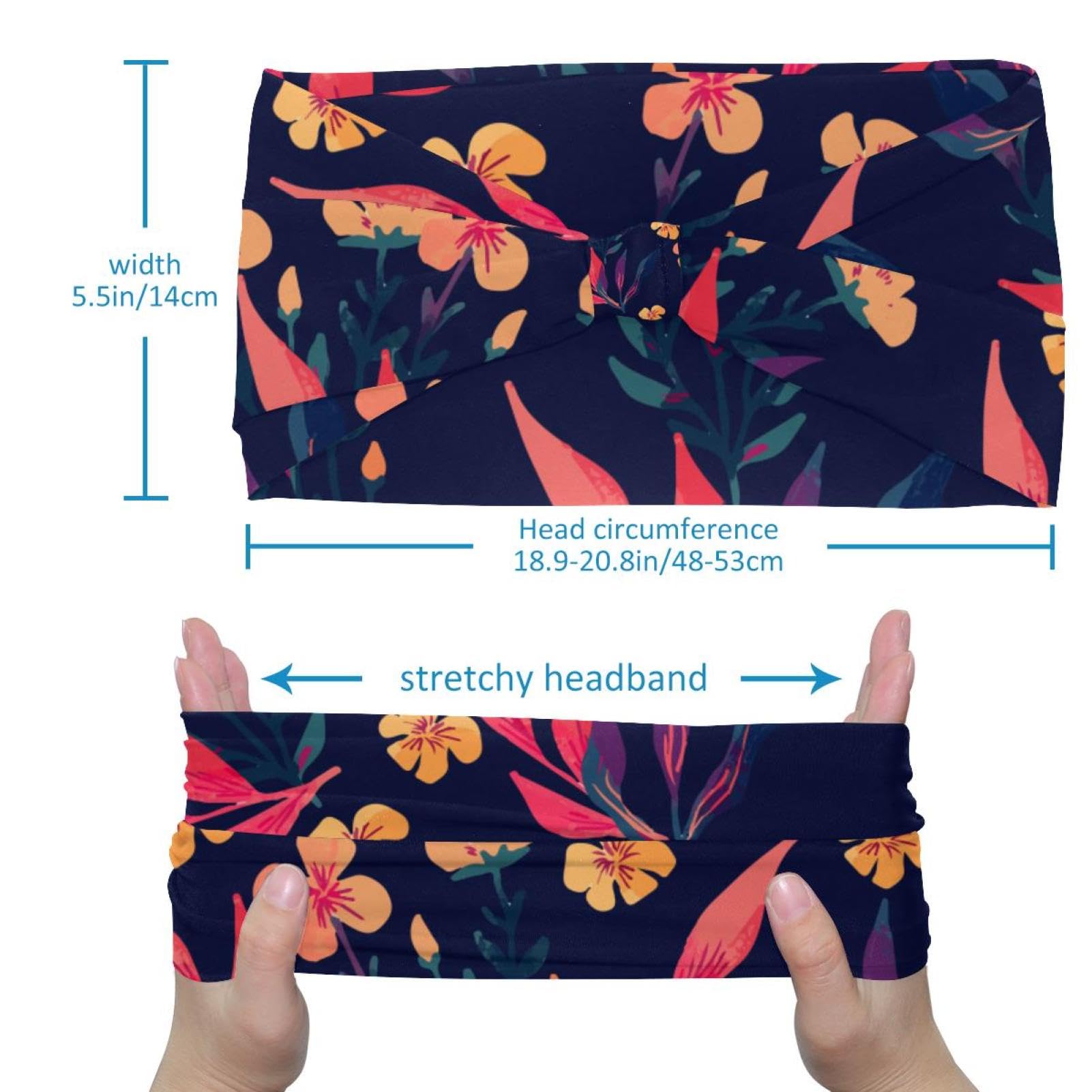 Lot de 6 bandeaux élastiques antidérapants pour femme, motif feuilles et fleurs, idéal pour l'entraînement, le sport, la gym, la course à pied, le fitness