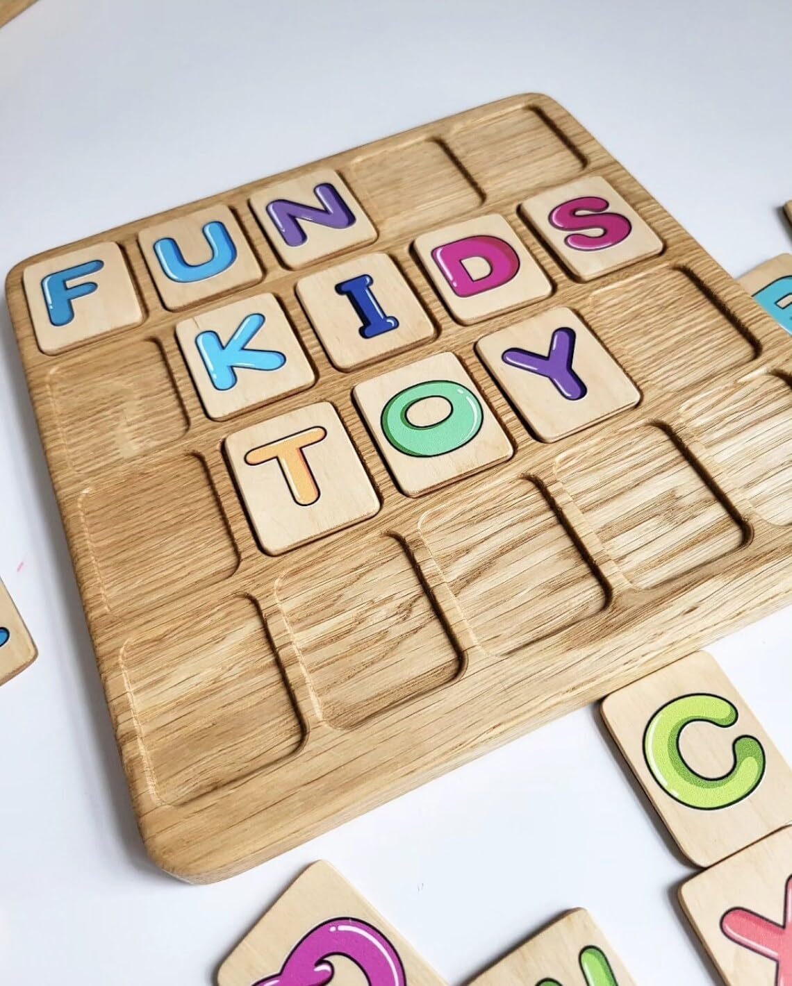 Gift for toddler Alphabet board with colored Uppercase letters Waldorf Montessori toy Alphabet flash cards Moveable Alphabet homeschool toy (Board + 2 set of cards)