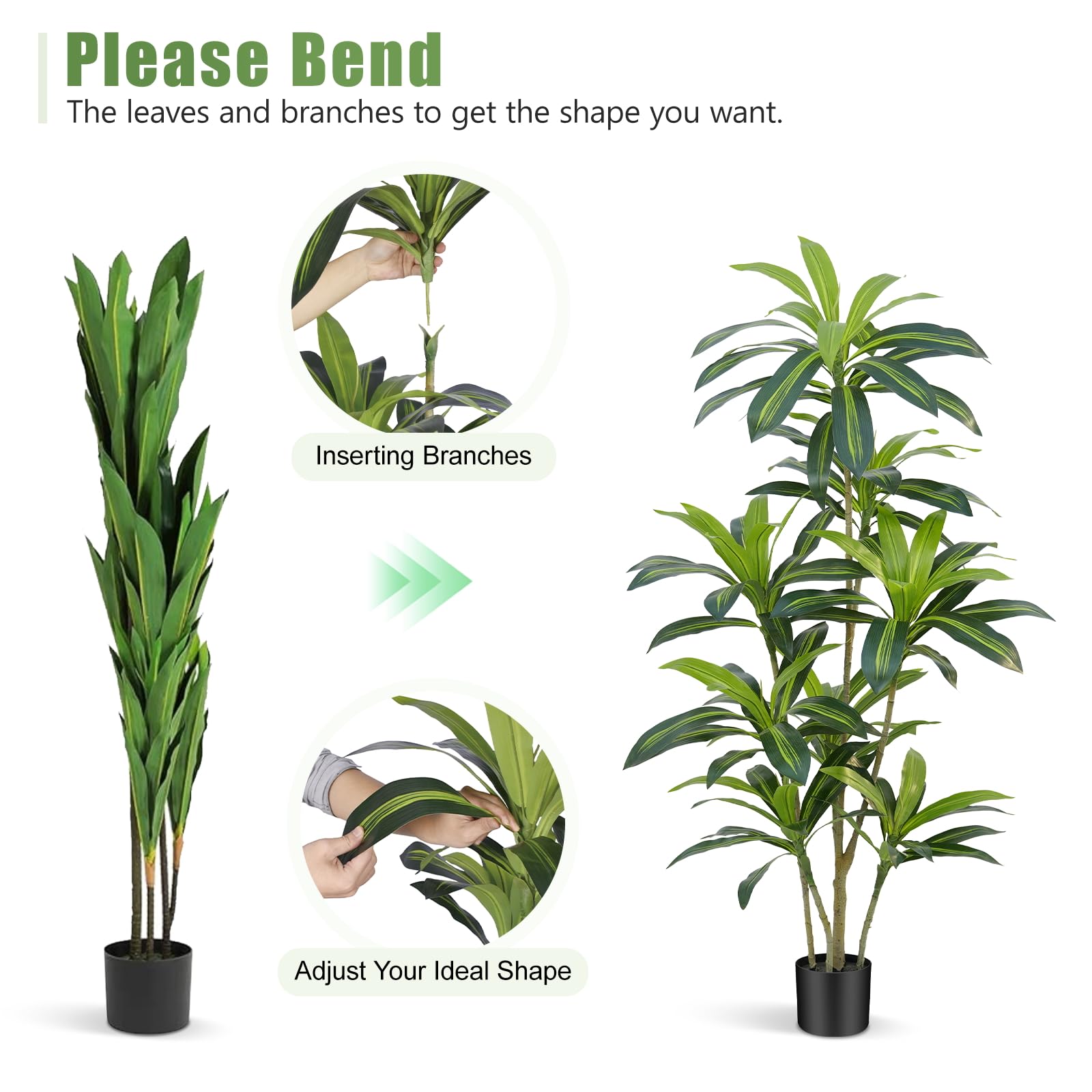 Dracaena Künstlicher Baum 150cm Künstliche Pflanzen Dracaena Kunstpflanzen Groß mit Schwarz Pflanzer Kunstpflanzen wie echt für Drinnen Haus Wohnzimmer Dekoration Schlafzimmer Büro (1 Stück)