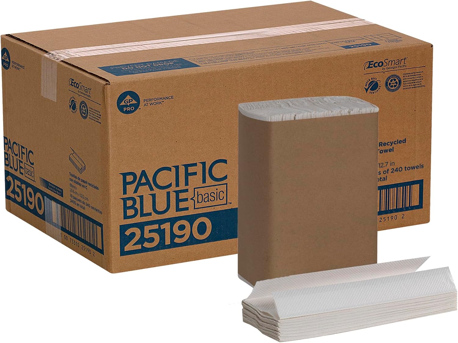 Pacific Blue Basic C-Fold Recycled Paper Towels (Previously Branded Envision) by GP PRO (Georgia-Pacific), White, 25190, 240 Towels Per Pack, 10 Packs Per Case (2400 Total), 10.10" x 13.20