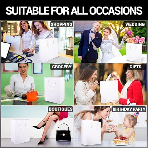 Miniatura 5 de EUSOAR Bolsas de papel kraft blancas, 20 bolsas de papel de 9.8 x 5.1 x 12.6 pulgadas, bolsa de regalo con asas, bolsa de almuerzo de papel para