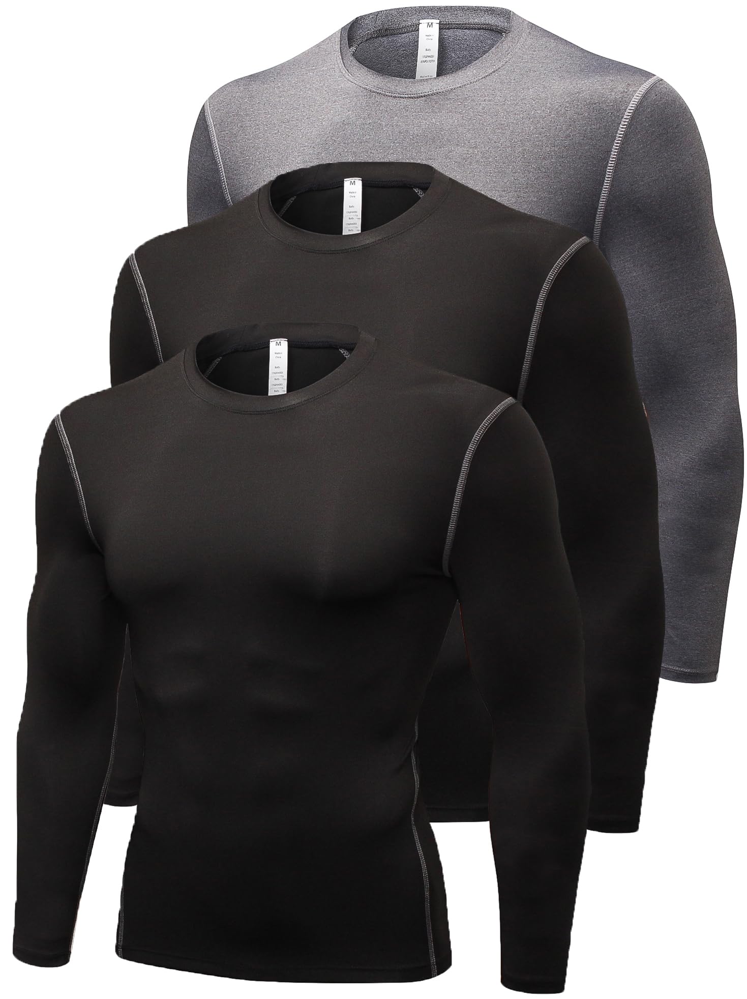 Queerier3 Pack Men's Compression Shirt Long Sleeve Undershirts for Men Baselayer Sports Thermal Tops
