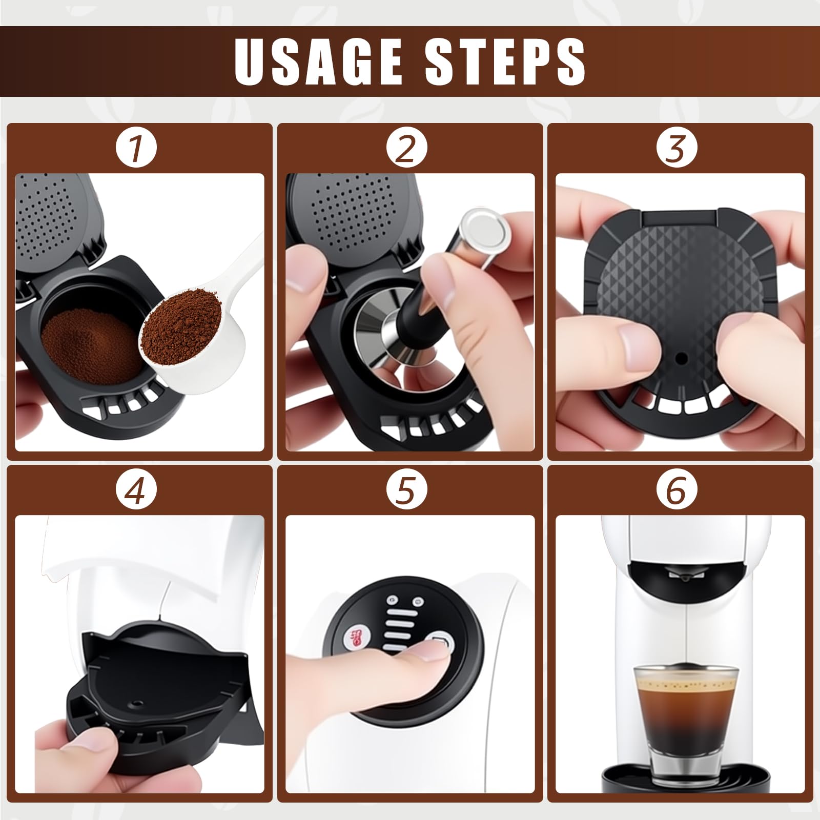 Set Completo Capsula Ricaricabile per Dolce Gusto - 1x Capsula in Plastica Design a Cestello, Misurino e Spazzolino per Pulizia - Compatibile con Piccolo XS, Genio S/Plus, EDG305, EDG260