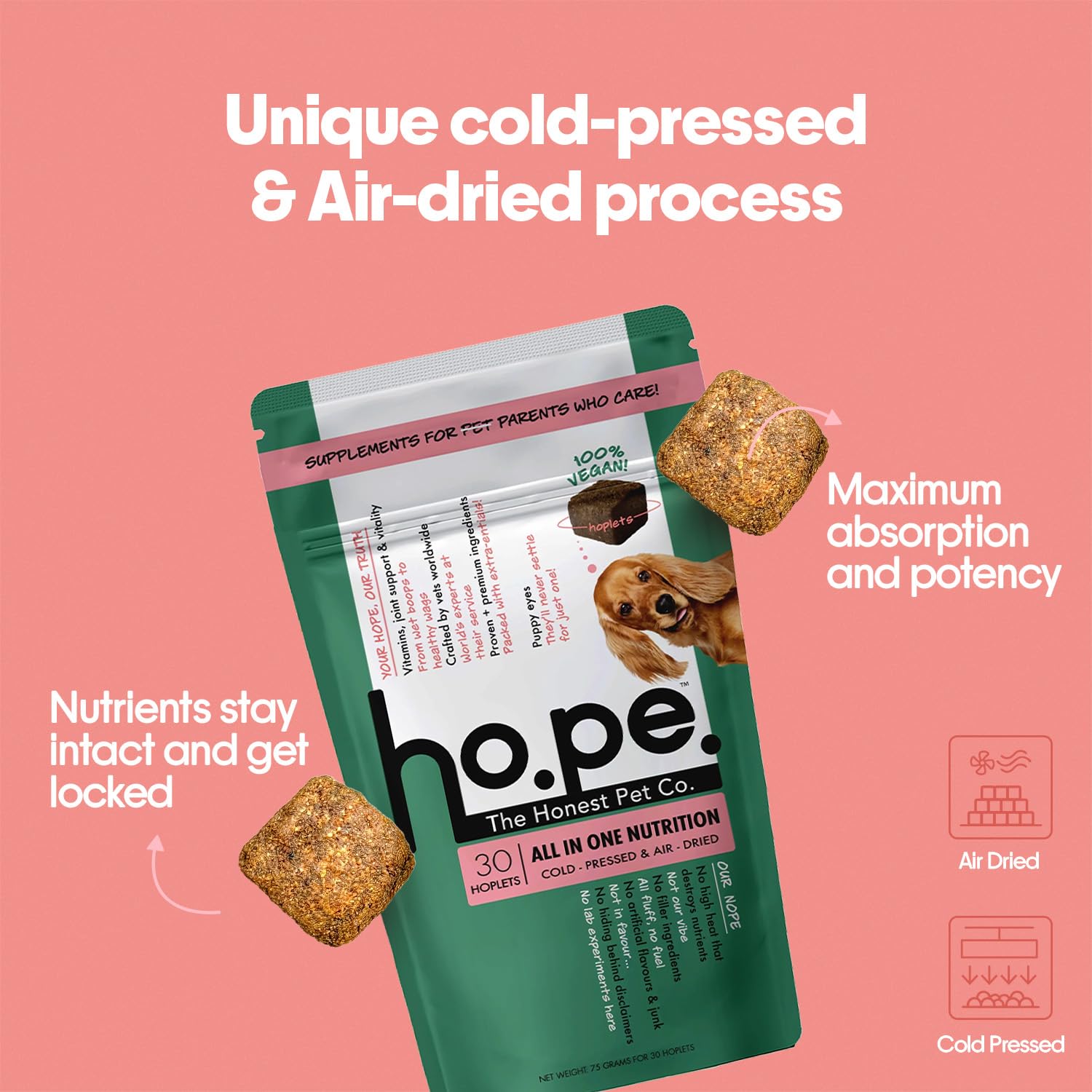 Hope All in One 14-in-1 Supplement Chews for Dog 30 Vegan hoplets |Multivitamins, Joint Support, Probiotics, Biotin, Omega 3 & 6| Pet Chews for Absolute Wellness | ColdPressed, Hypoallergenic — Amazon image 5