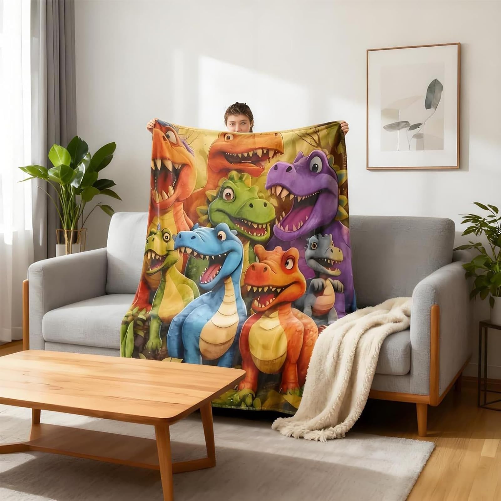 Coperta con dinosauro, ad asciugatura rapida, confortevole, coperta in pile con dinosauro, per camera da letto, casa, camera da letto, estate, inverno, Natale, compleanno, Halloween