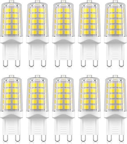 GOHDLAMP Paquete de 10 bombillas LED G9, bombillas de araña T4 equivalentes a 40 W, 4 W, 5000 K, luz blanca diurna, 450 lúmenes, no regulable, base