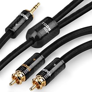 TODN Audiopile RCA to 3.5mm Audio Cable with Silver+OCC Core and Dual Shielded Aux to RCA for Connecting Smartphones/Tablets to Speakers (4.9ft/1.5m)
