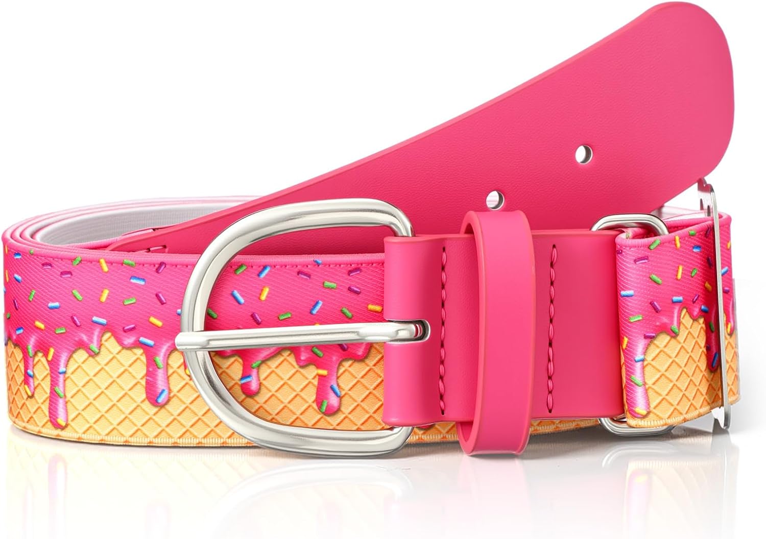 Ice Cream Drip Baseball/Softball Belt, Adult/Youth Adjustable PU Leather Elastic Waist Belt