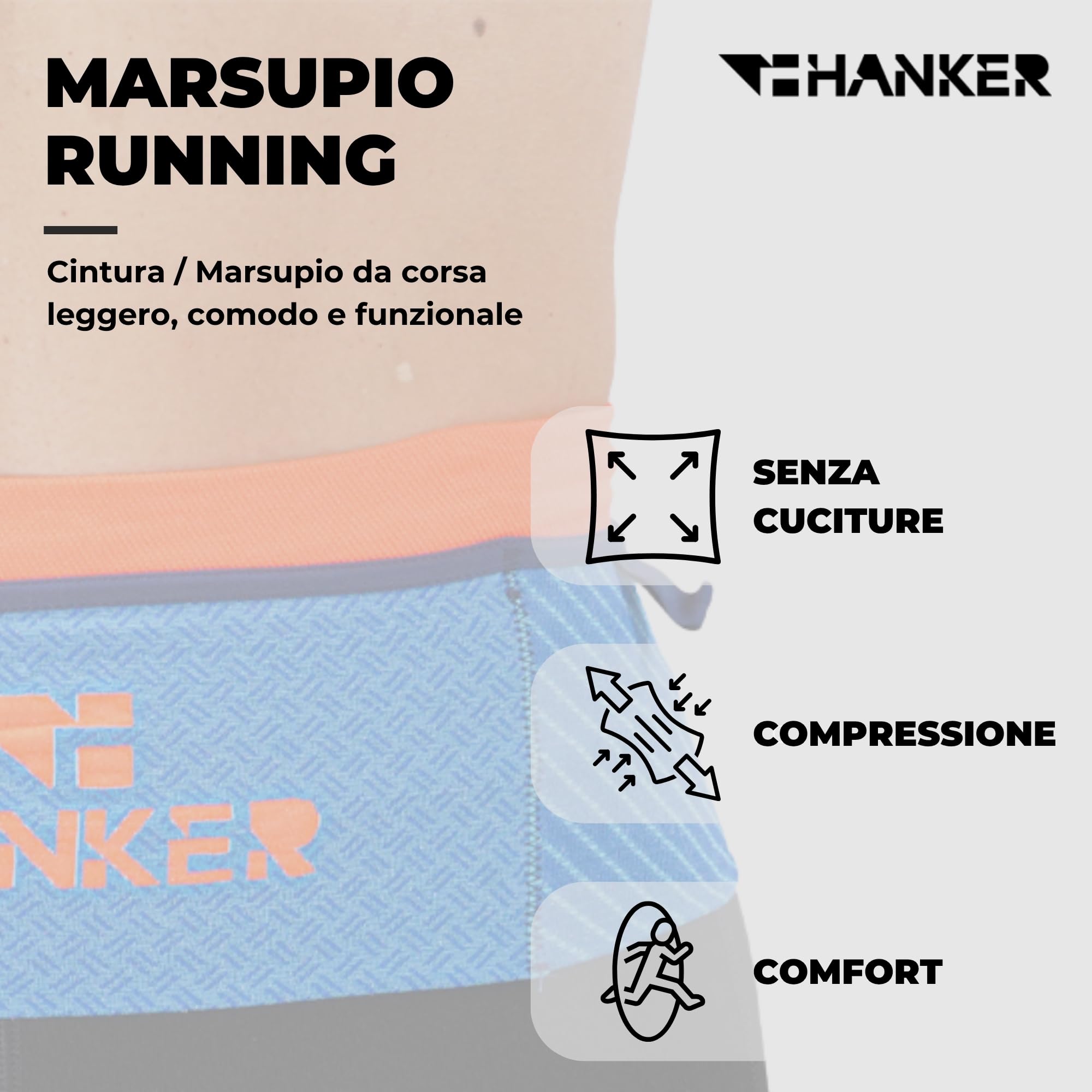 Marsupio Running Unisex con Porta Borraccia 500ml – Cintura Sportiva per Corsa, Trail e Palestra