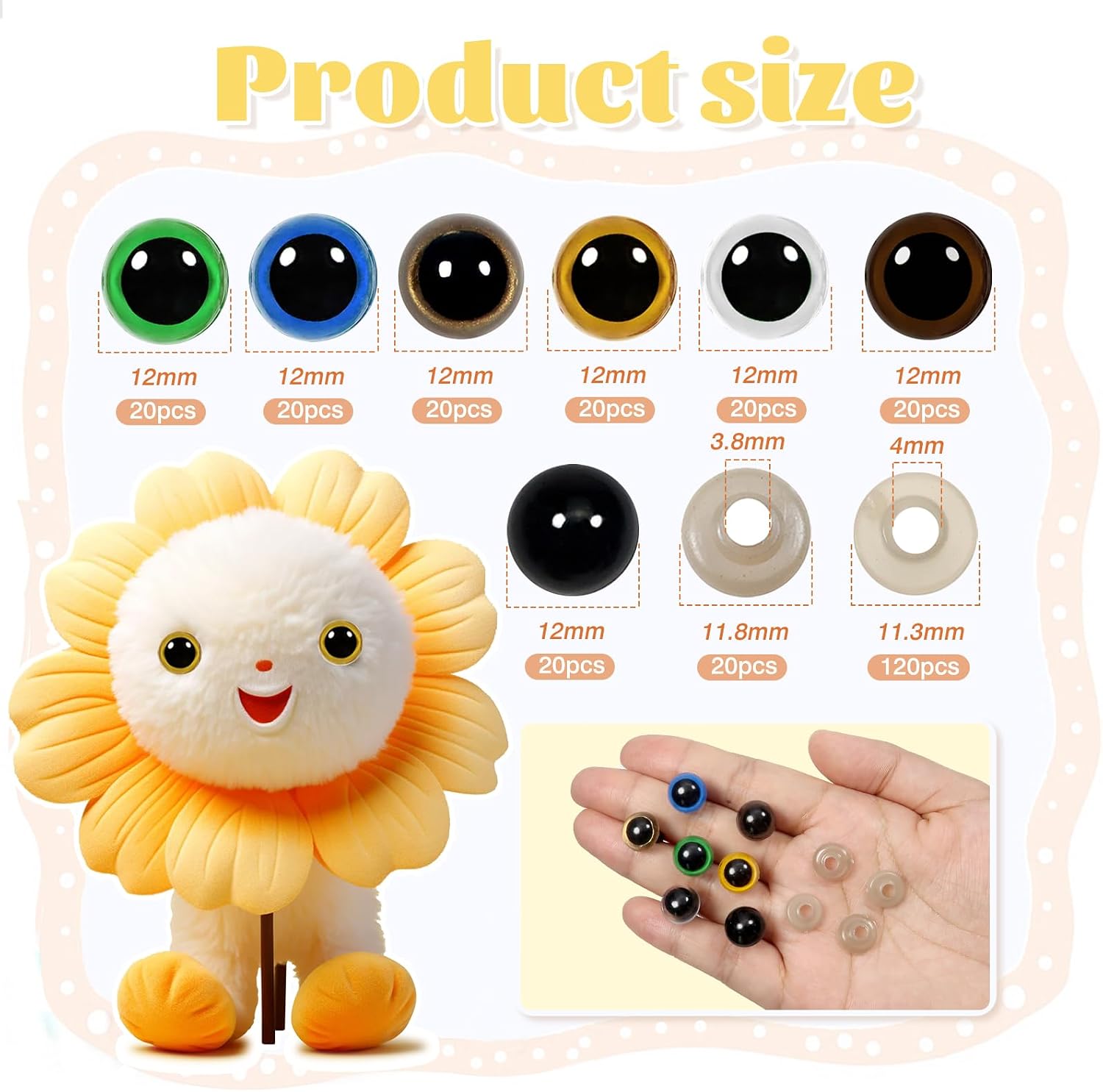 TOAOB 140pcs 12mm Colorful Plastic Safety Eyes Craft Eyes with Washers for Stuffed Animals Amigurumis Crochet Bears Dolls Making image 2