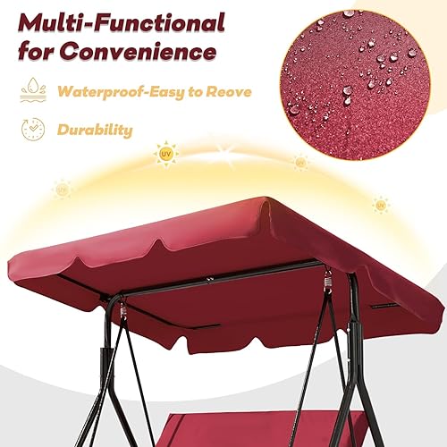 Miniatura 2 de Columpio de patio de 2 asientos, columpio al aire libre con cojines extraíbles, toldo ajustable para patio trasero, porche, jardín, asiento de tela,