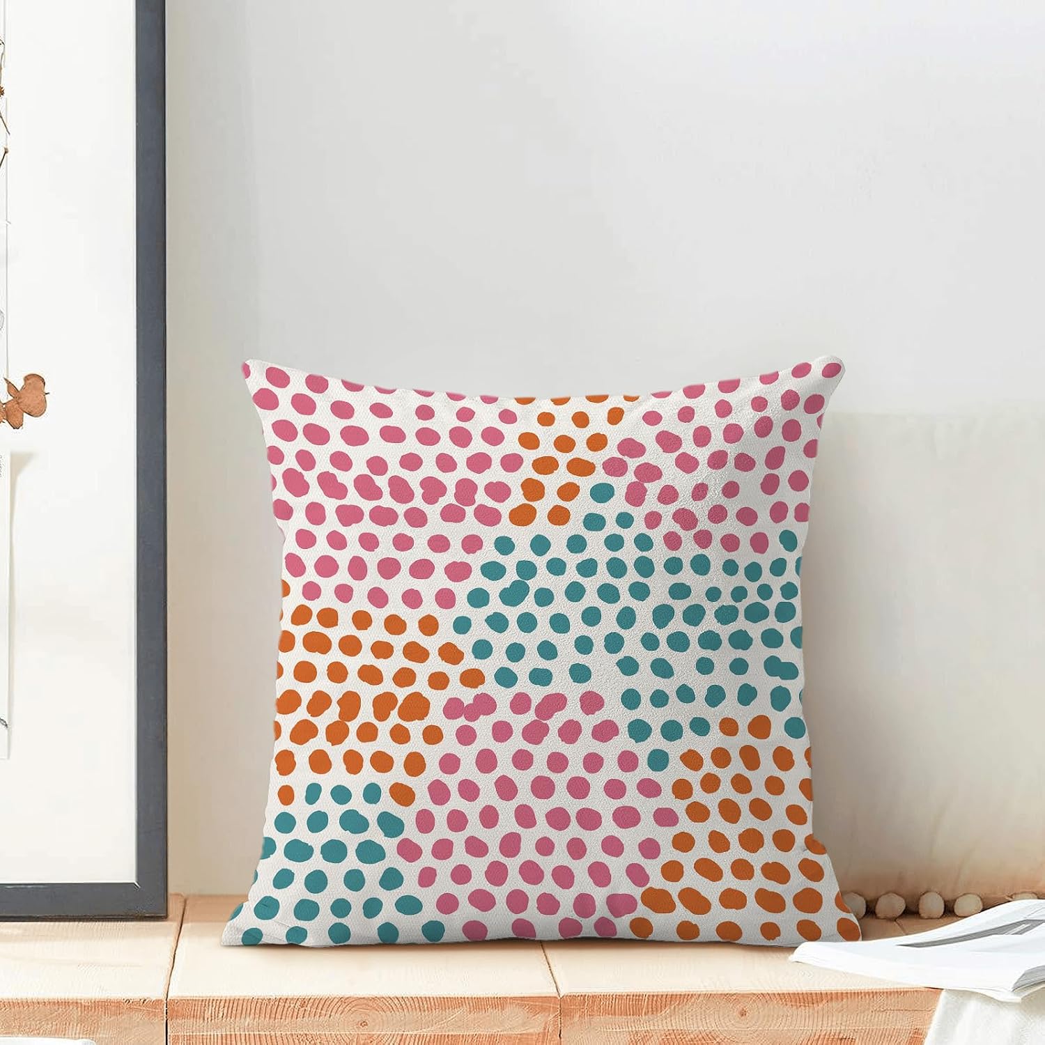 CXMEIFLY Hot Pink Polka Dot Pillow Covers 18x18 Inch Set of 2 Orange Teal Outdoor Decor Throw Pillows for Couch Modern Boho Watercolor Aesthetic Decorative Cushion Cases for Home Sofa Bed Decorations image 3
