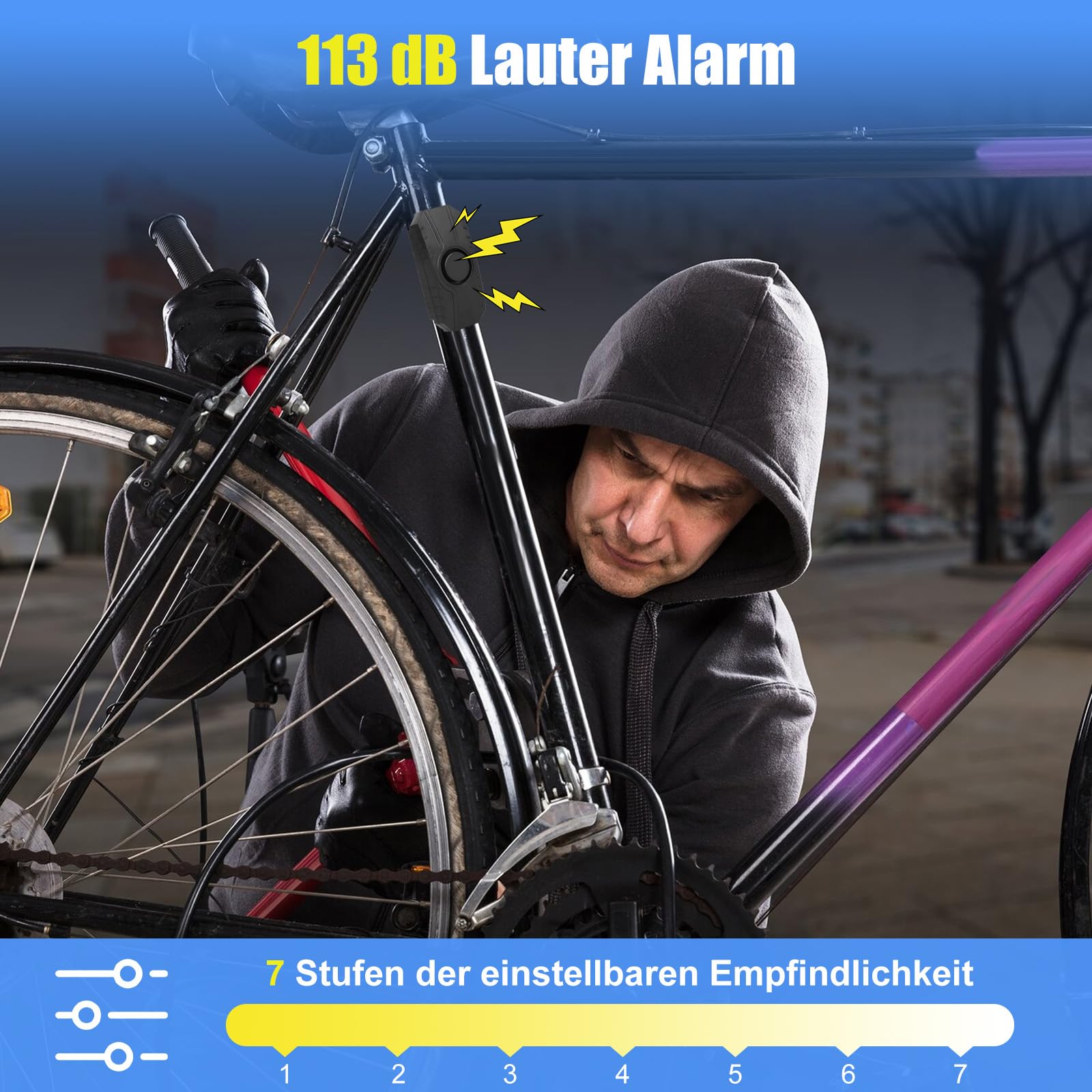 Motorrad Alarmanlage, Anti-Diebstahl Fahrrad Alarm 113dB Laute Vibration Sensing Wireless Anti-Diebstahl Fahrzeug Sicherheits Alarm System mit Fernbedienung für Fahrrad, Motorrad, Roller