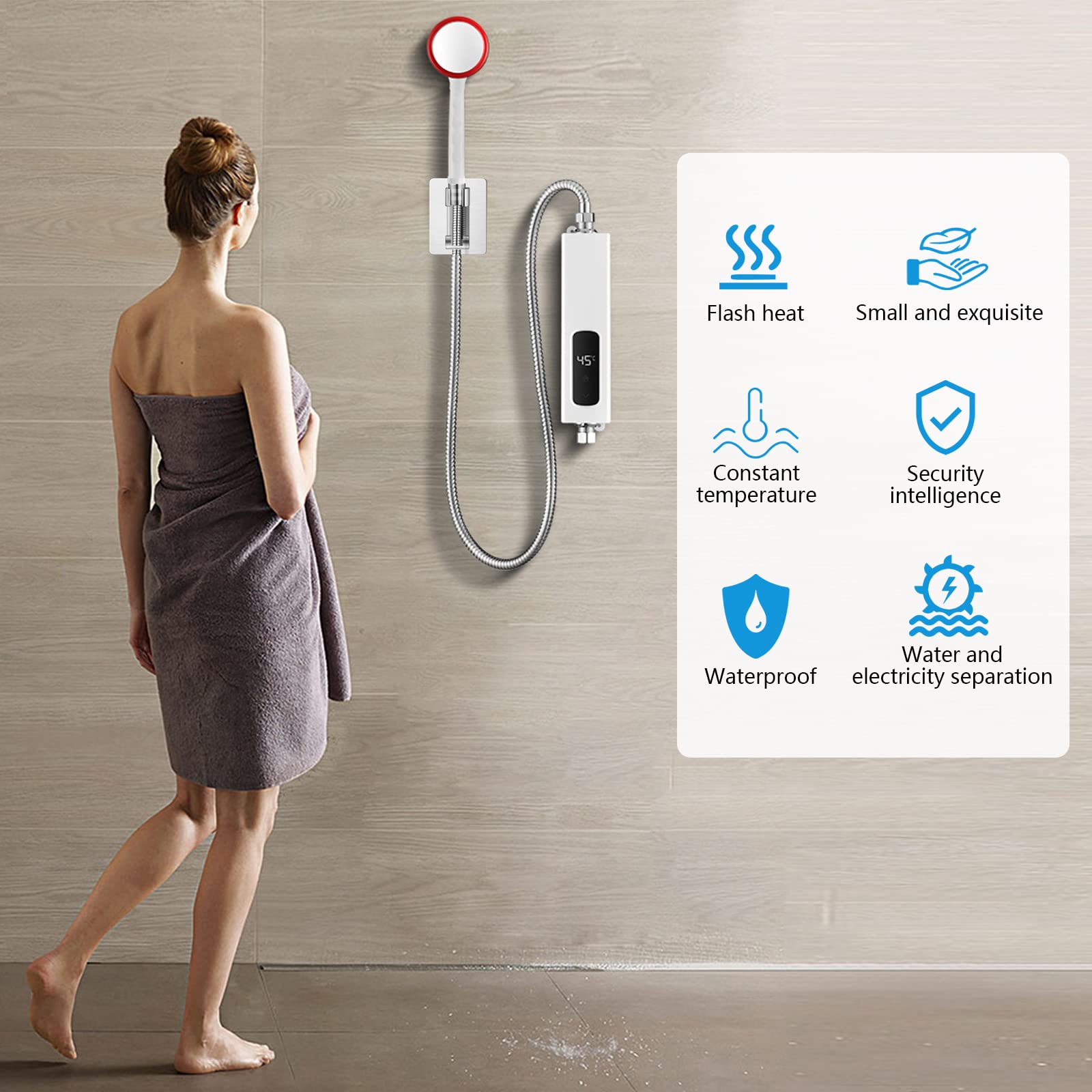 Mini Scaldabagno Istantaneo 3500-5500W – Acqua Calda In 3 Secondi, Display LED E IPX4 Per Doccia E Cucina