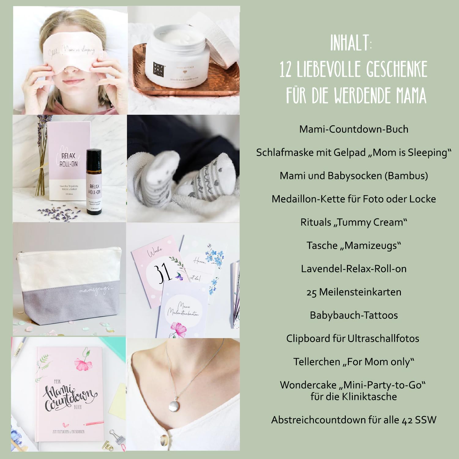 Mami-Countdown-Kalender | 12 Geschenke für die werdende Mama | Verwöhnbox für Schwangere | Persönliches Geschenk zur Babyparty, Mutterschutz, von Familie und Freunden | Erinnerungsbox | NEU