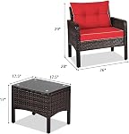 DORTALA Wicker Patio Furniture Set 3 Piece, Outdoor Small Table and Chairs with Cushions, All Weather Balcony Conversation Bistro Set for Garden, Backyard, Porch, Poolside, Red