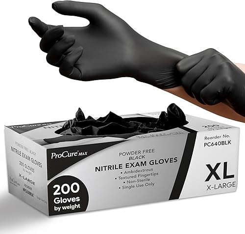 Vista 9 de Guantes desechables de nitrilo negros Paquete de 200 Sin látex para uso médico, quirúrgico, limpieza, preparación de alimentos, cocina, tatuajes