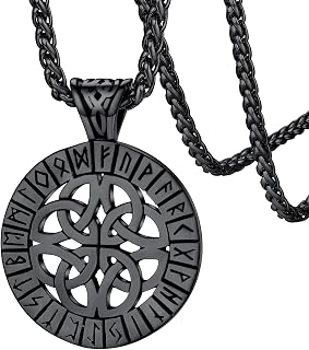 Norse Viking Jewellery Vintage Irish Celtic Knot Pendant Nordic Runes Necklace Stainless Steel/Gold/Black Plated, Talisman Amulet Gifts for Men Women