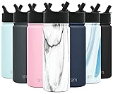 Simple Modern Summit - Botellas de agua con tapa con popote reutilizable, sin BPA, termo con aislamiento térmico para bebidas calientes o frías, botella de agua reutilizable de acero inoxidable de 530 ml Patrón: Mármol de Carrara