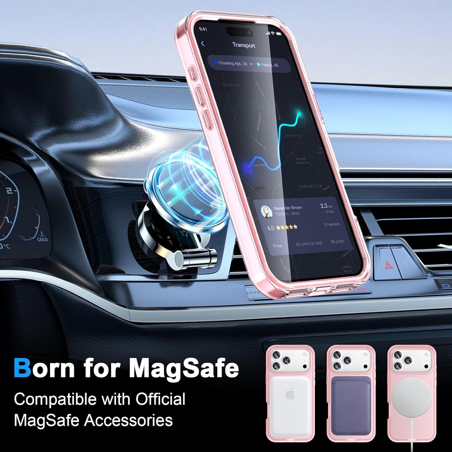 for iPhone 17 Pro Max Case Built-in Screen Protector with Magnetic Invisible Stand [ Compatible with MagSafe] Full Body Military Shockproof Translucent Phone Cover-Pink